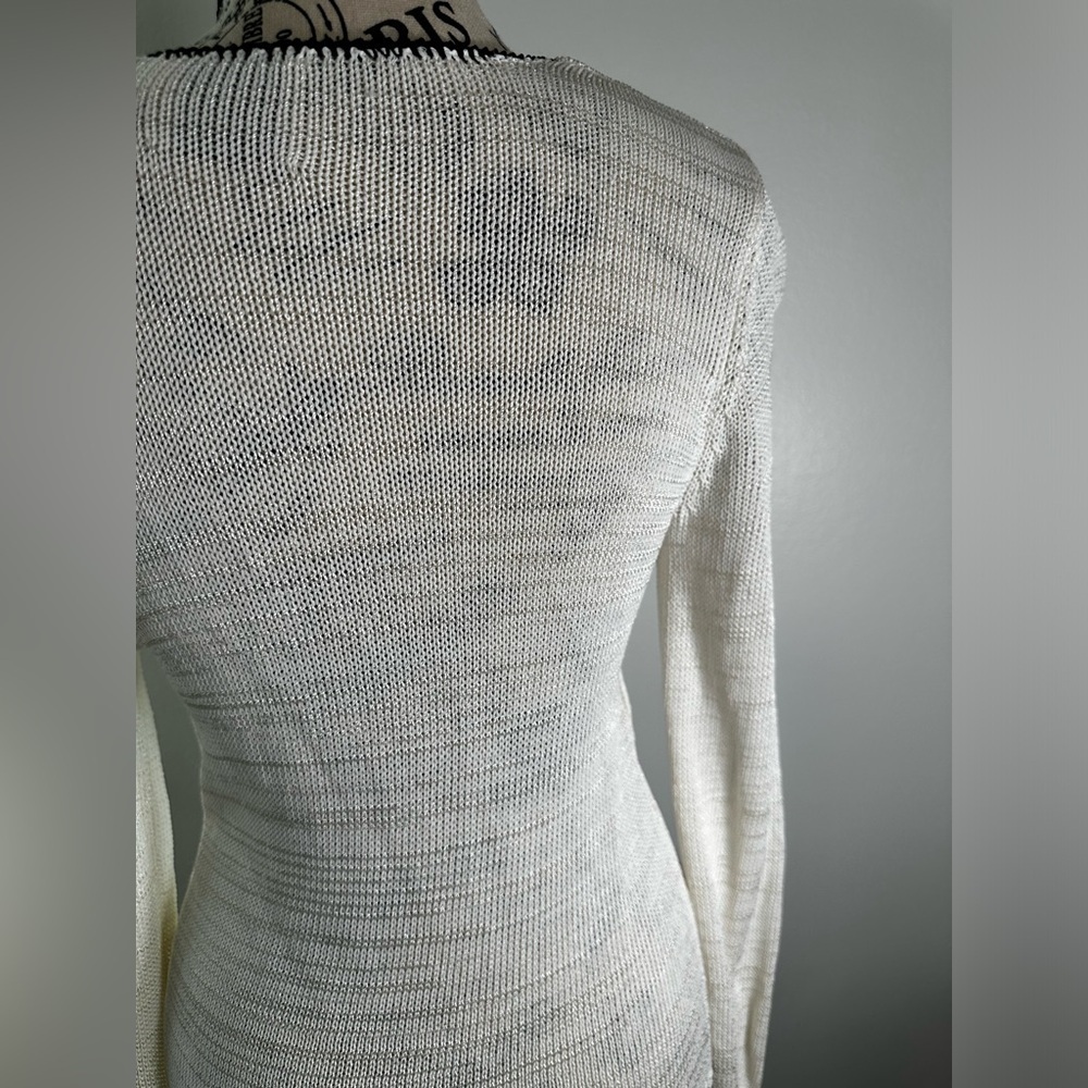 Elie Tahari Sweater White V Neck Black Trim Size Small Beige - Picture 6 of 8